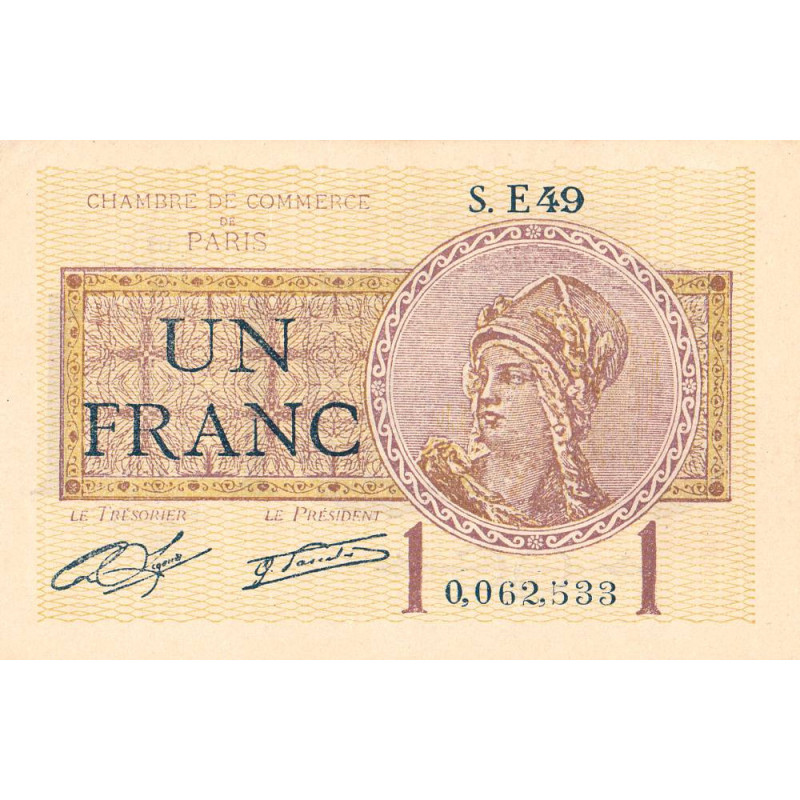 Paris - Pirot 97-23 - 1 franc - Série E49 - 10/03/1920 - Etat : SPL