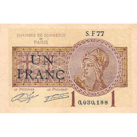 Paris - Pirot 97-23 - 1 franc - Série F77 - 10/03/1920 - Etat : TB+