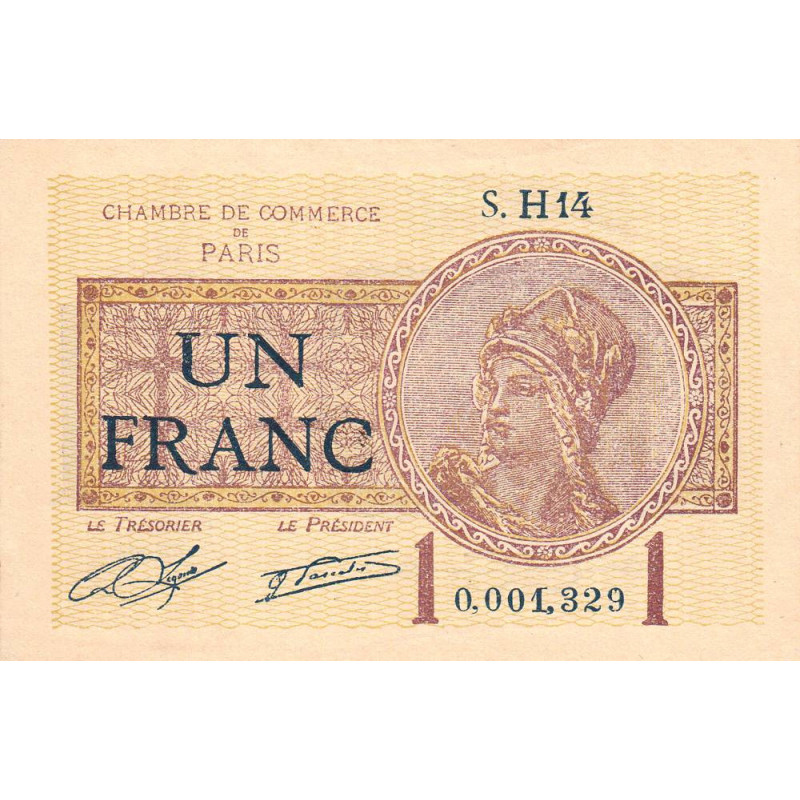 Paris - Pirot 97-23 - 1 franc - Série H14 - 10/03/1920 - Etat : SUP+