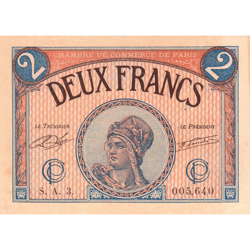 Paris - Pirot 97-28b - 2 francs - Série A.3.- 10/03/1920 - Etat : SUP