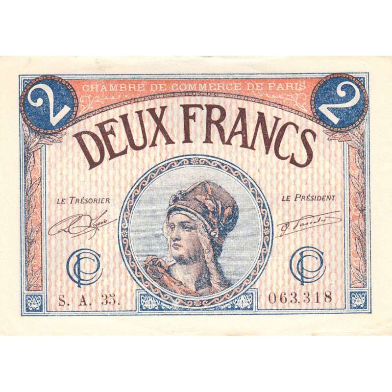 Paris - Pirot 97-28b - 2 francs - Série A.35. - 10/03/1920 - Etat : SUP