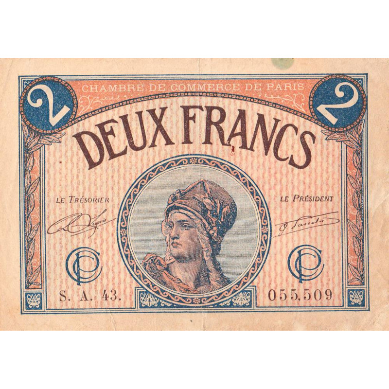 Paris - Pirot 97-28b - 2 francs - Série A.43 - 10/03/1920 - Etat : TB