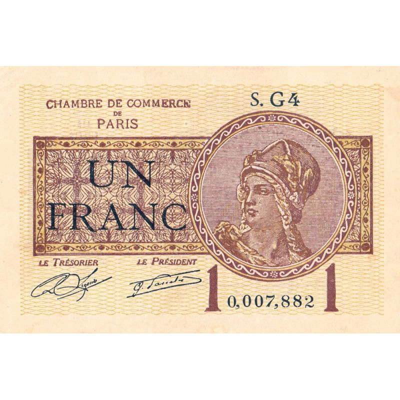 Paris - Pirot 97-23 - 1 franc - Série G4 - 10/03/1920 - Etat : SUP+