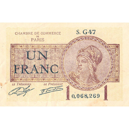Paris - Pirot 97-23 - 1 franc - Série G47 - 10/03/1920 - Etat : TTB-