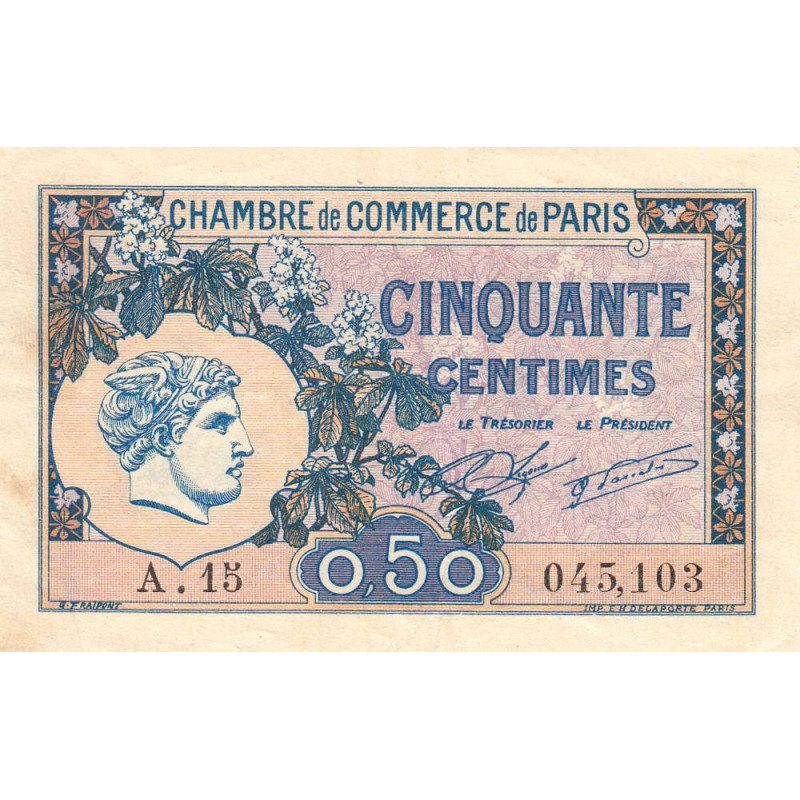 Paris - Pirot 97-31 - 50 centimes - Série A.15 - 10/03/1920 - Etat : TTB