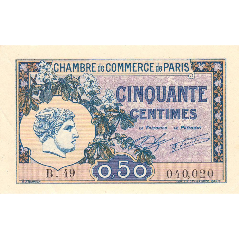 Paris - Pirot 97-31 - 50 centimes - Série B.49 - 10/03/1920 - Etat : SUP