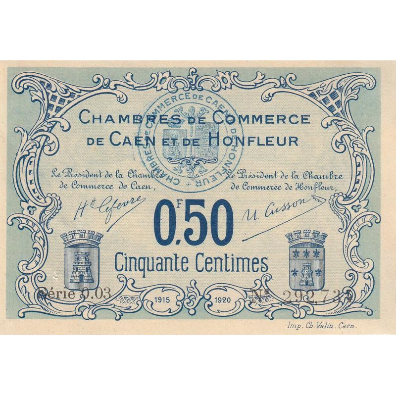 Caen & Honfleur - Pirot 34-4 - 50 centimes - Série 003 - 1915 - Etat : SUP+