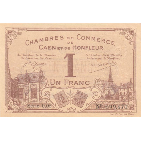 Caen & Honfleur - Pirot 34-8b - 1 franc - Série 002 - 1915 - Etat : SPL
