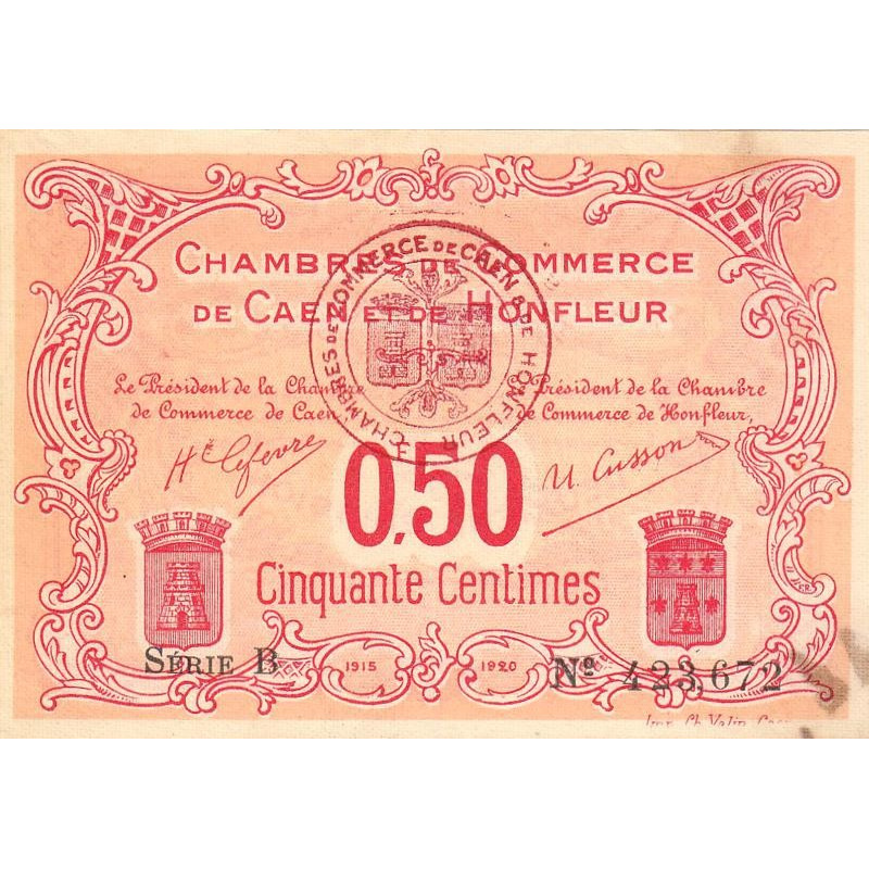 Caen & Honfleur - Pirot 34-12 - 50 centimes - Série B - 1915 - Etat : TTB