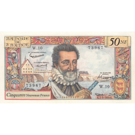 F 58-01 - 05/03/1959 - 50 nouv. francs - Henri IV - Série W.10 - Remplacement - Etat : SUP à SUP+