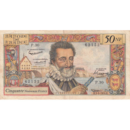 F 58-03 - 03/09/1959 - 50 nouv. francs - Henri IV - Série P.30 - Etat : TB-