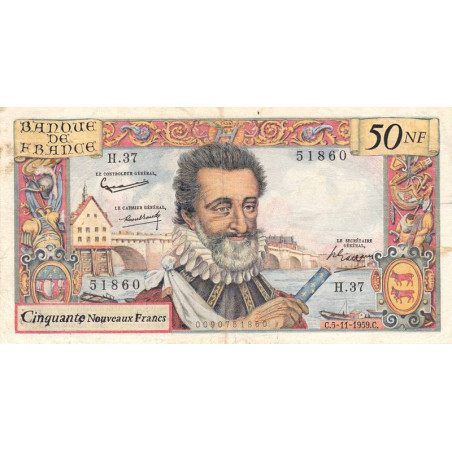 F 58-04 - 05/11/1959 - 50 nouv. francs - Henri IV - Série H.37 - Etat : TTB-