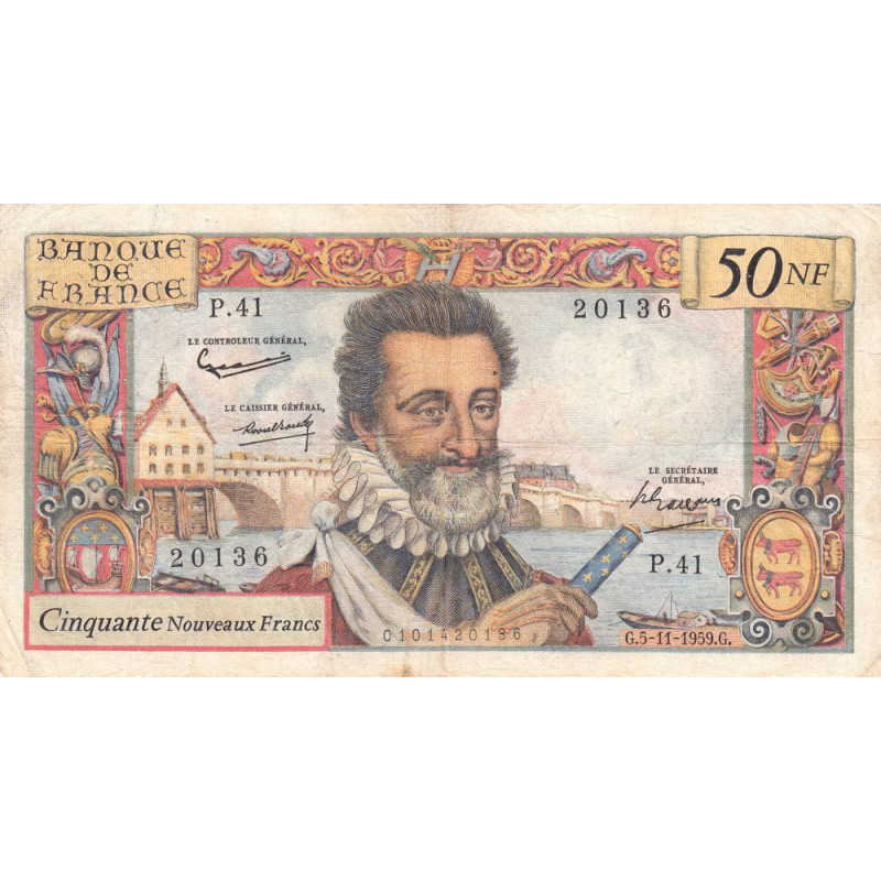 F 58-04 - 05/11/1959 - 50 nouv. francs - Henri IV - Série P.41 - Etat : TB