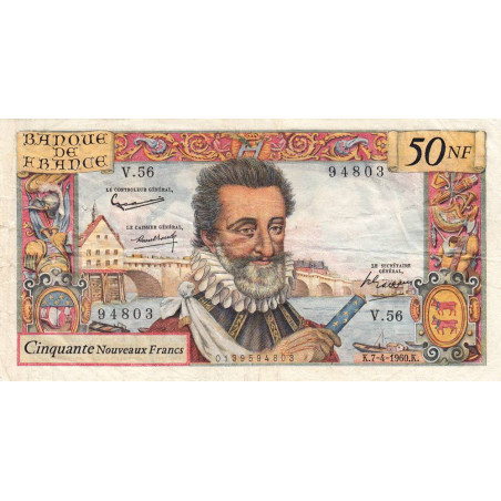 F 58-05 - 07/04/1960 - 50 nouv. francs - Henri IV - Série V.56 - Etat : TB+