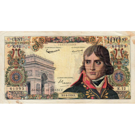 F 59-02 - 04/06/1959 - 100 nouv. francs - Bonaparte - Série K.12 - Etat : TB+