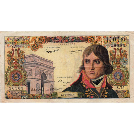 F 59-07 - 01/09/1960 - 100 nouv. francs - Bonaparte - Série Z.75 - Etat : TB