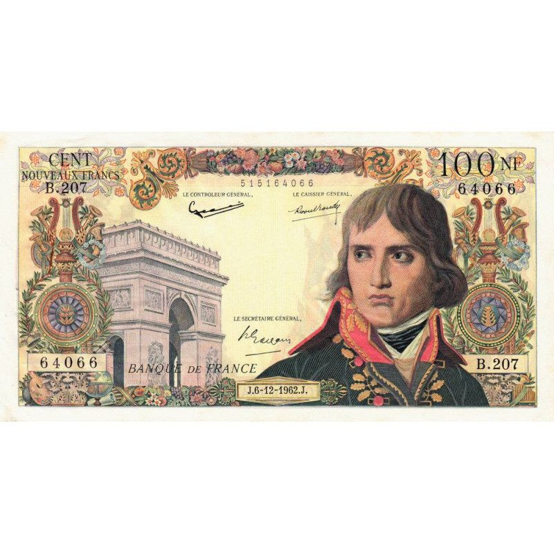 F 59-18 - 06/12/1962 - 100 nouv. francs - Bonaparte - Série B.207 - Etat : SUP