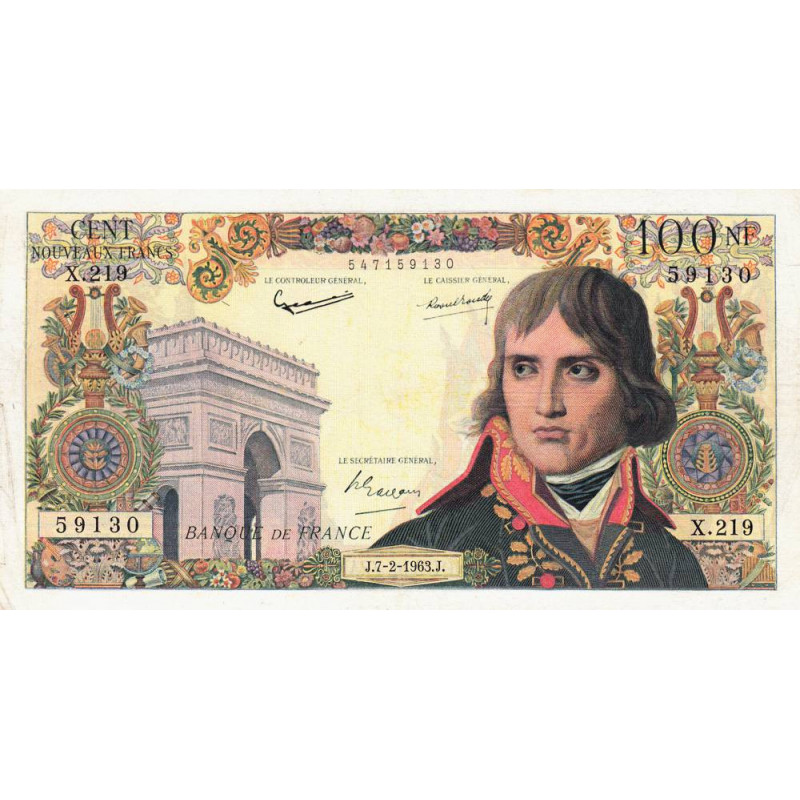 F 59-19 - 07/02/1963 - 100 nouv. francs - Bonaparte - Série X.219 - Etat : TTB