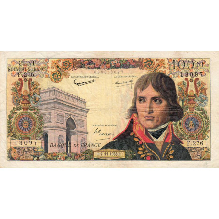 F 59-24 - 07/11/1963 - 100 nouv. francs - Bonaparte - Série F.276 - Etat : TB