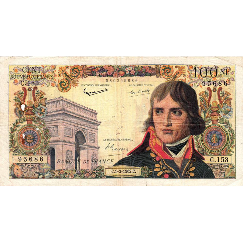 F 59-14 - 01/03/1962 - 100 nouv. francs - Bonaparte - Série C.153 - Etat : TB-