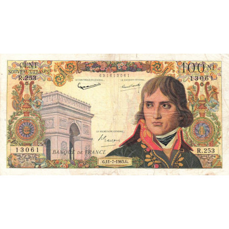 F 59-22 - 11/07/1963 - 100 nouv. francs - Bonaparte - Série R.253 - Etat : TB-