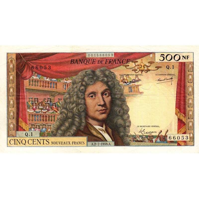 F 60-01 - 02/07/1959 - 500 nouv. francs - Molière - Série Q.1 - Etat : TB+