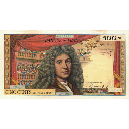 F 60-01 - 02/07/1959 - 500 nouv. francs - Molière - Série P.3 - Etat : TB+