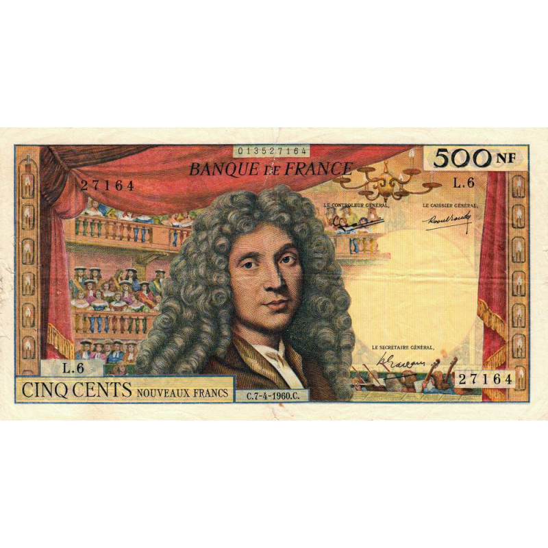 F 60-02 - 07/04/1960 - 500 nouv. francs - Molière - Série L.6 - Etat : TB