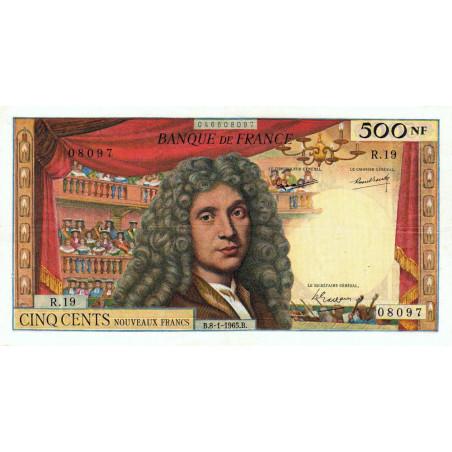 F 60-08 - 08/01/1965 - 500 nouv. francs - Molière - Série R.19 - Etat : TTB