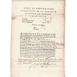 Charente - Cognac - Louis XV - 1729 - Droit de Confirmation - 66 livres - Etat : SUP