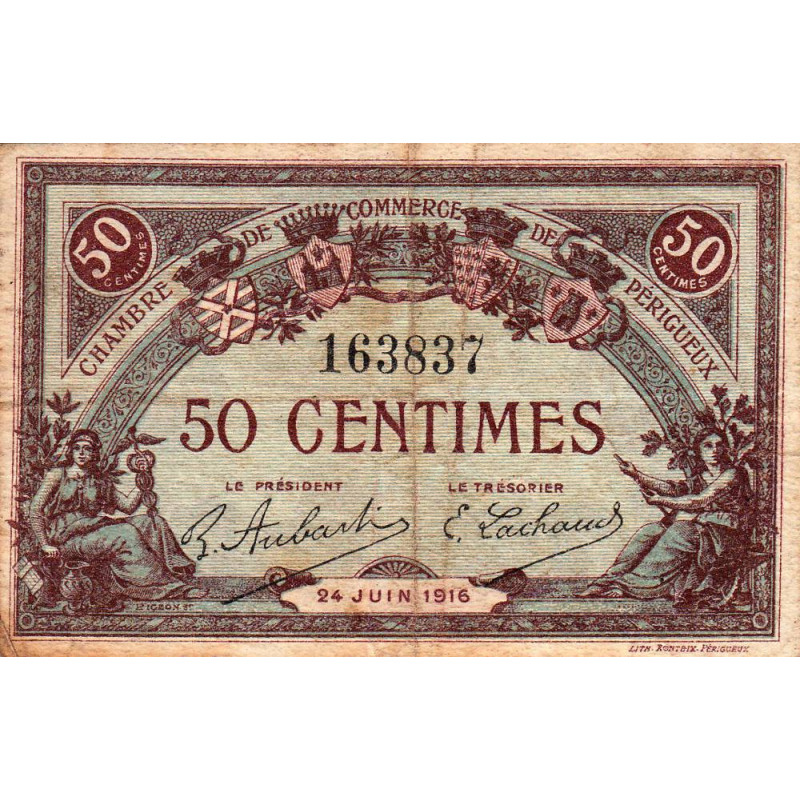 Périgueux - Pirot 98-16 variété - 50 centimes - 24/06/1916 - Etat : TB-
