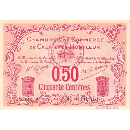 Caen & Honfleur - Pirot 34-12 - 50 centimes - Série A - 1915 - Etat : SPL+