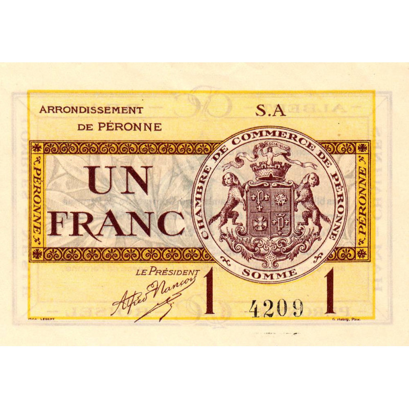 Péronne - Pirot 99-2a - 1 franc - Série S.A - 27/07/1920 - Etat : SPL