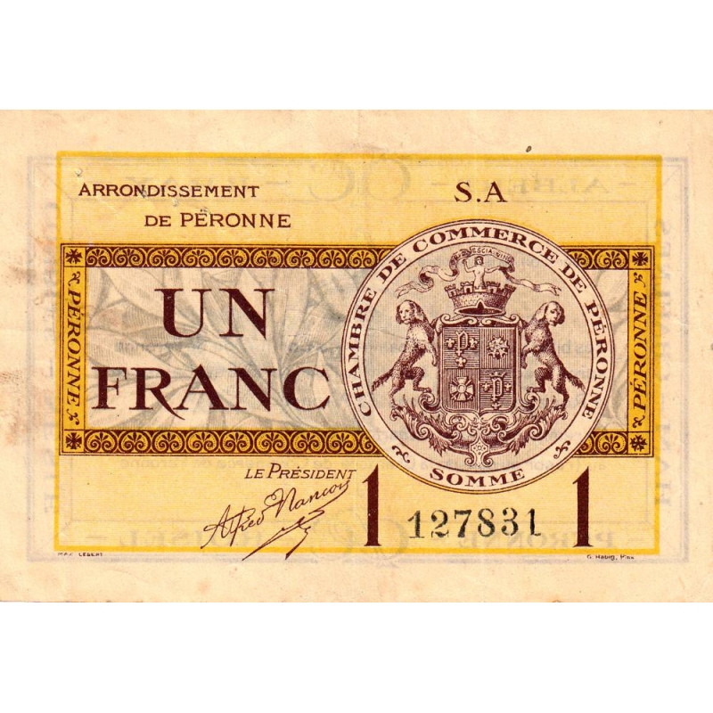 Péronne - Pirot 99-2b - 1 franc - Série S.A - 27/07/1920 - Etat : TTB