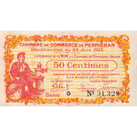 Perpignan - Pirot 100-5 - 50 centimes - Série G - 24/06/1915 - Etat : SUP