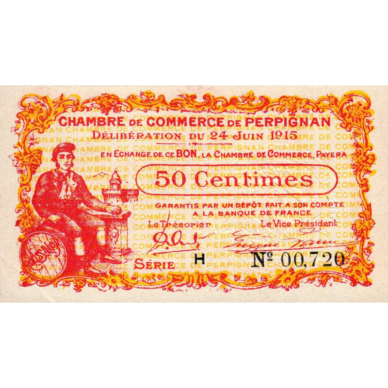 Perpignan - Pirot 100-5 - 50 centimes - Série H - 24/06/1915 - Etat : SPL