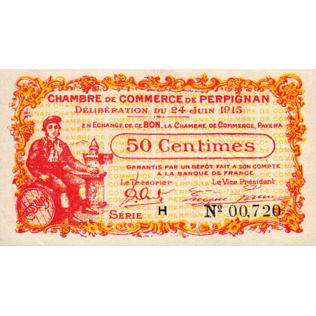 Perpignan - Pirot 100-5 - 50 centimes - Série H - 24/06/1915 - Etat : SPL