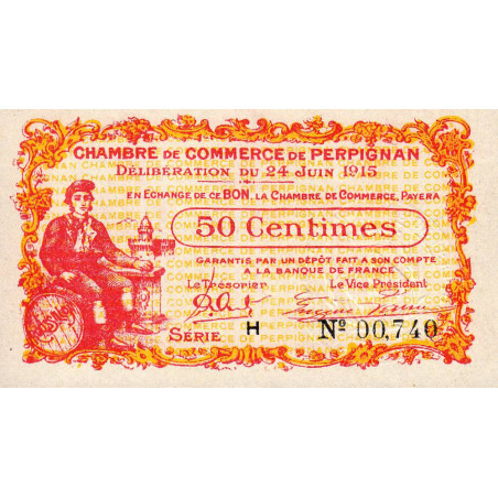 Perpignan - Pirot 100-5 - 50 centimes - Série H - 24/06/1915 - Etat : NEUF