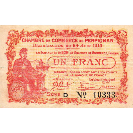 Perpignan - Pirot 100-7 - 1 franc - Série D - 24/06/1915 - Etat : SUP