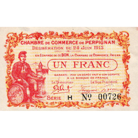 Perpignan - Pirot 100-7 - 1 franc - Série H - 24/06/1915 - Etat : SUP