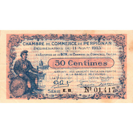 Perpignan - Pirot 100-9 - 50 centimes - Série E.B. - 11/11/1915 - Etat : TTB