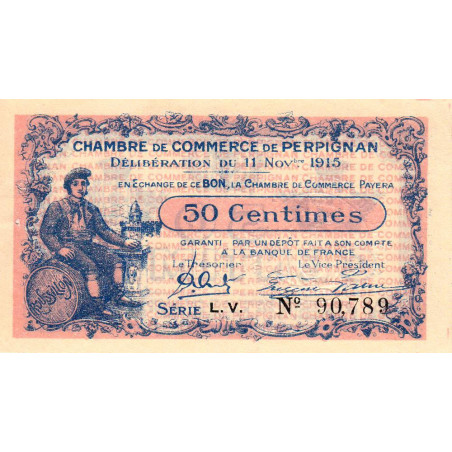 Perpignan - Pirot 100-9 - 50 centimes - Série L.V. - 11/11/1915 - Etat : SUP+