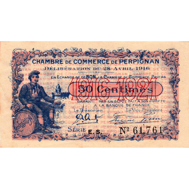 Perpignan - Pirot 100-14 - 50 centimes - Série E.S. - 28/04/1916 - Etat : SUP