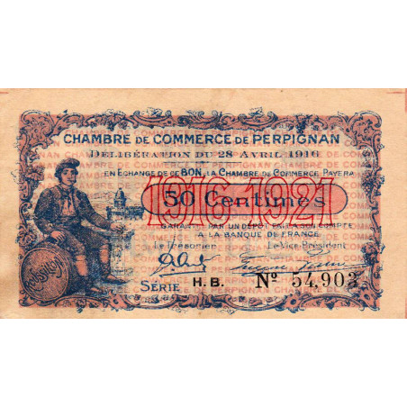Perpignan - Pirot 100-14 - 50 centimes - Série H.B. - 28/04/1916 - Etat : TTB+
