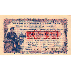 Perpignan - Pirot 100-14 - 50 centimes - Série L.V. - 28/04/1916 - Etat : SUP+