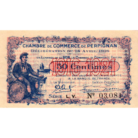 Perpignan - Pirot 100-14 - 50 centimes - Série L.V. - 28/04/1916 - Etat : SUP+