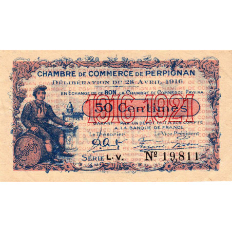 Perpignan - Pirot 100-14 - 50 centimes - Série L.V. - 28/04/1916 - Etat : SUP+