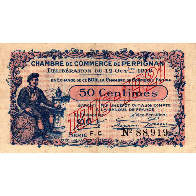 Perpignan - Pirot 100-19 - 50 centimes - Série F.C. - 12/10/1916 - Etat : TTB