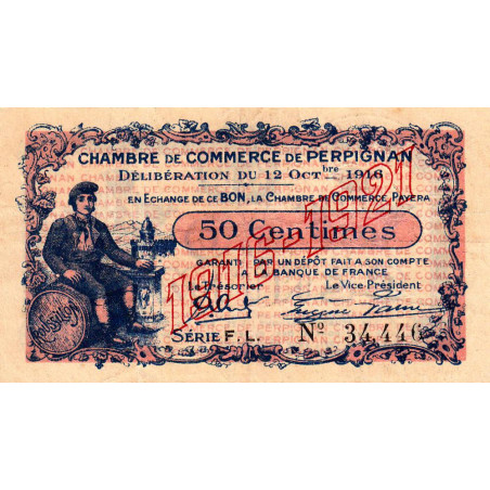 Perpignan - Pirot 100-19 - 50 centimes - Série F.L. - 12/10/1916 - Etat : TTB-