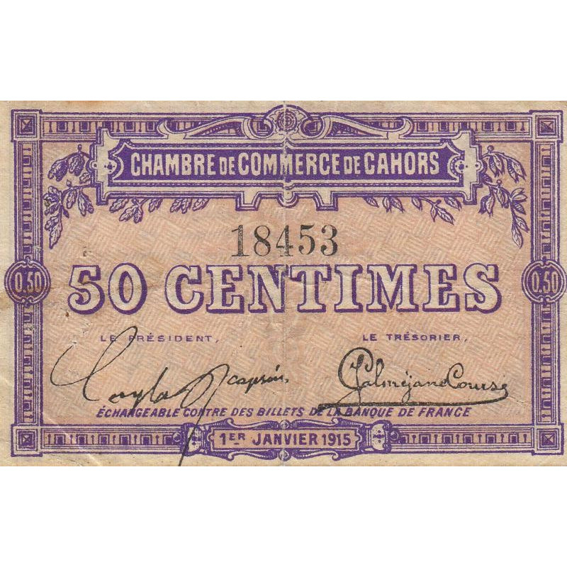 Cahors (Lot) - Pirot 35-1 - 50 centimes - Sans série - 01/01/1915 - Etat : TB+